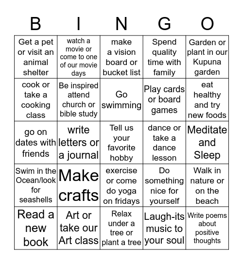 Caring for Kupuna Bingo Card