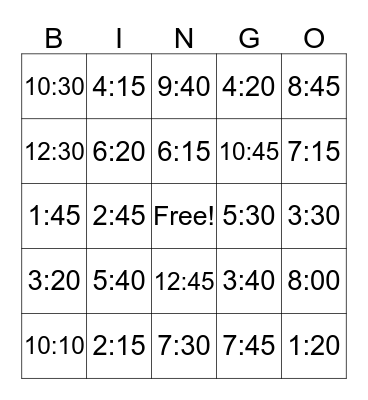 TIME BINGO! Bingo Card