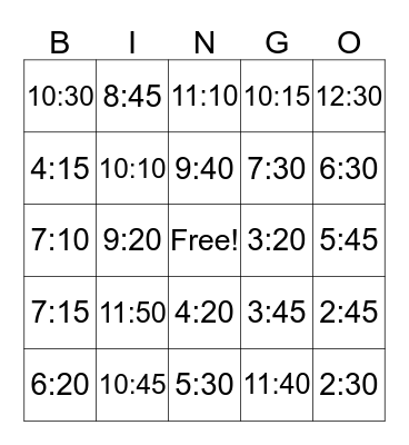 TIME BINGO! Bingo Card