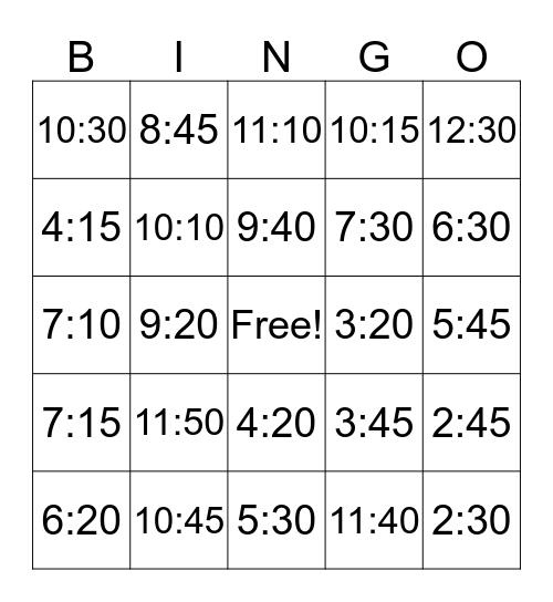 TIME BINGO! Bingo Card