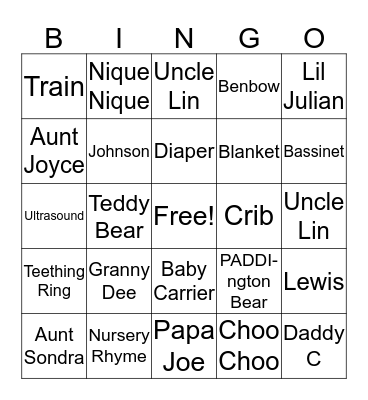 Baby Shower Bingo Card