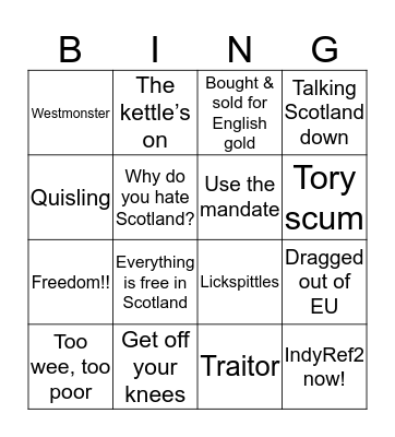 Scot Nat Bingo Card