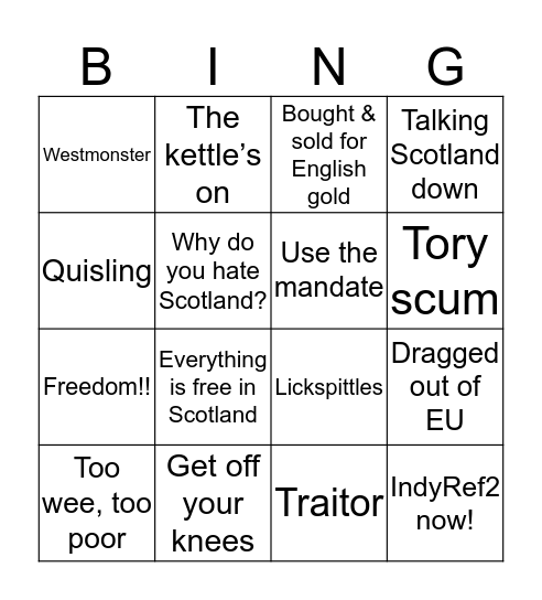 Scot Nat Bingo Card
