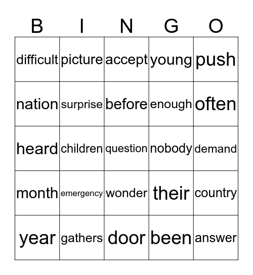 G1-4 BINGO Card