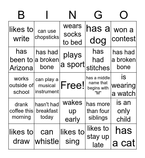 Find Someone Who Bingo Card