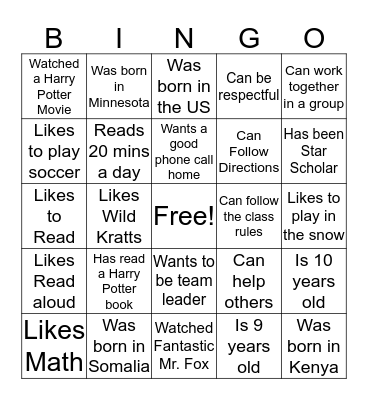 Untitled Bingo Card