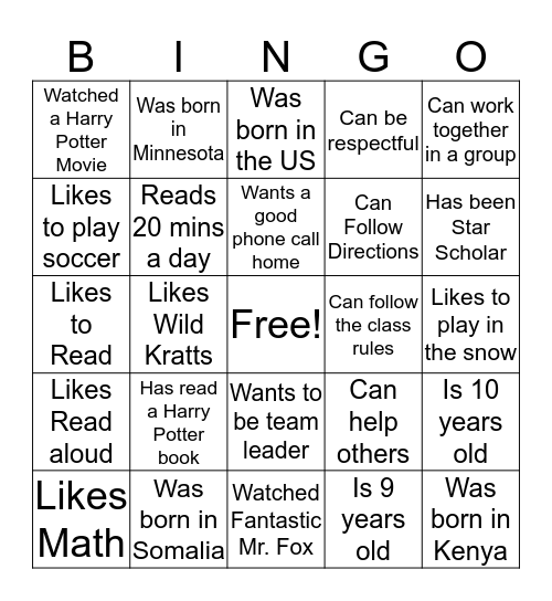 Untitled Bingo Card