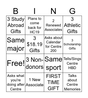 Bicentennial Celebration BINGO Card