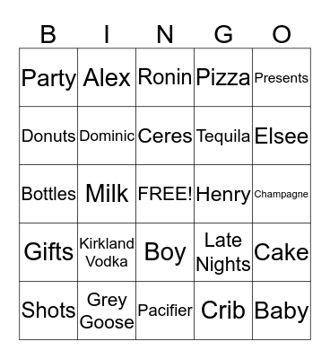 Birthday, Booze and Baby Shower Bingo! Bingo Card