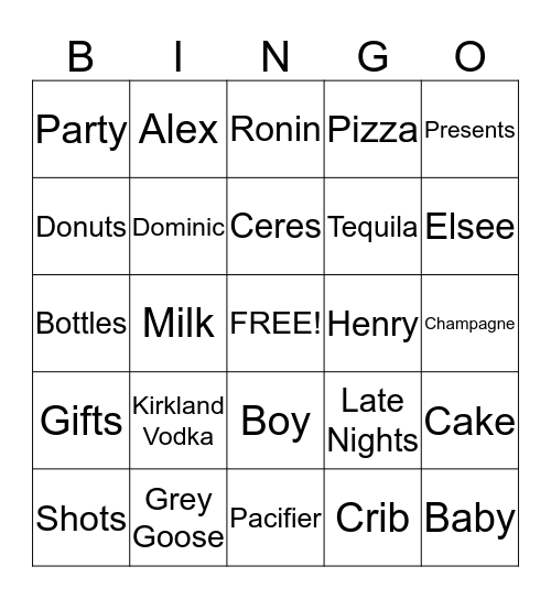 Birthday, Booze and Baby Shower Bingo! Bingo Card