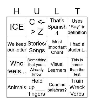 1st Hour Bingo Card