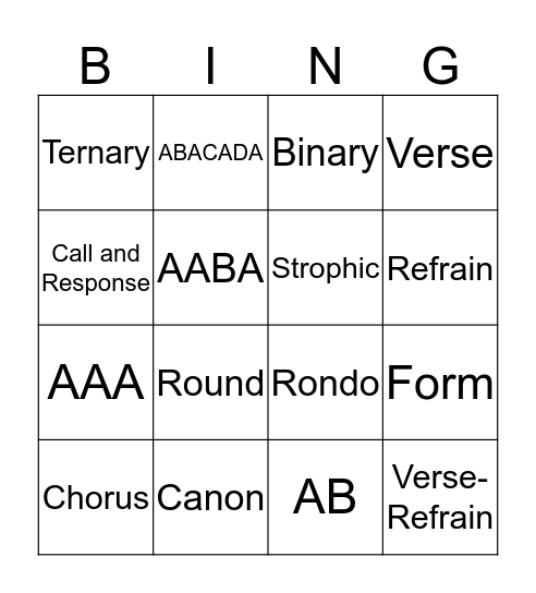Form Bingo Card