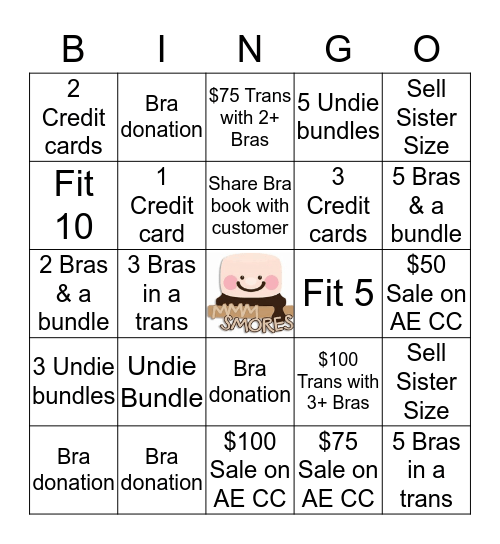 S'MORE Bras & Credit! Bingo Card