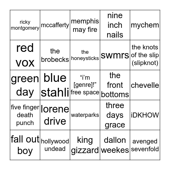 music tastes be like Bingo Card