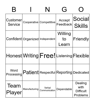 Skills Bingo Card