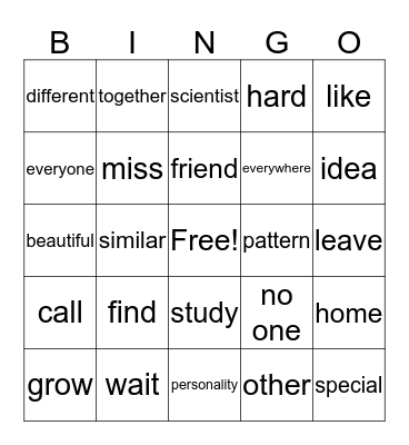 VOCABULARY REVIEW Bingo Card