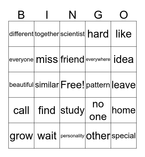 VOCABULARY REVIEW Bingo Card