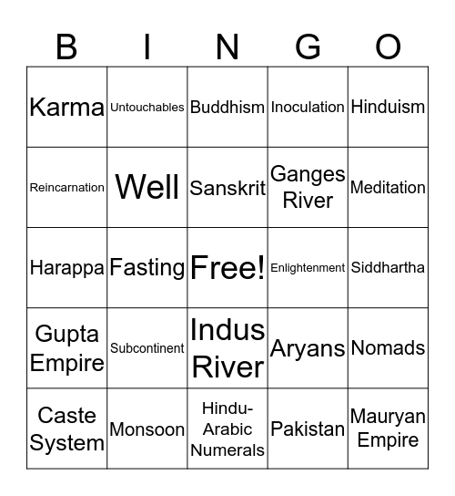 Ancient India Review Bingo Card