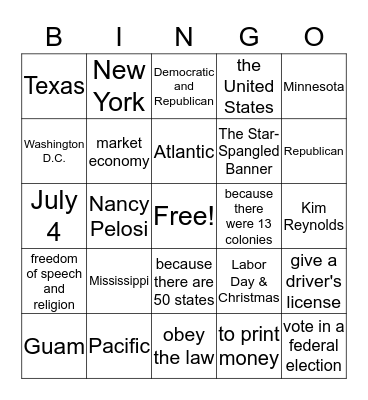 Citizenship Bingo - Integrated Civics Bingo Card