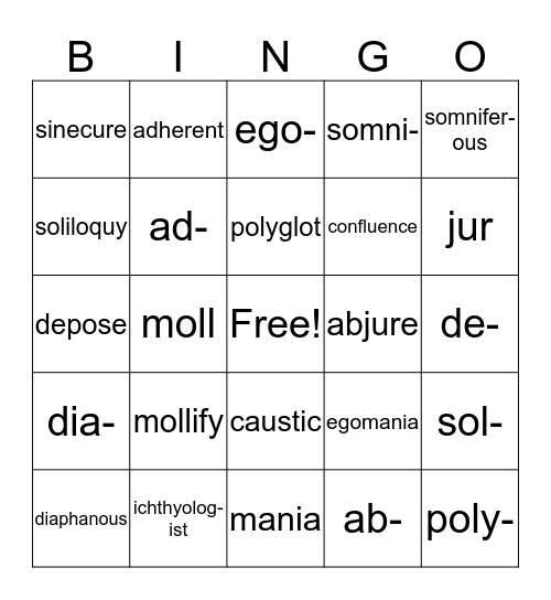 UNIT 3 VOCABULARY Bingo Card