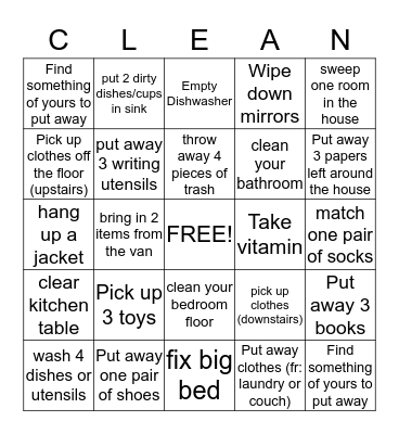 Cleaning Bingo Card