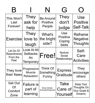 Positive Thinking Bingo Card