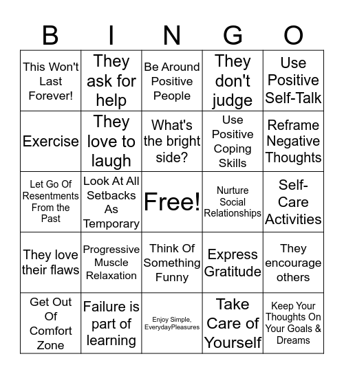 Positive Thinking Bingo Card