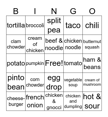 Soup Bingo Card