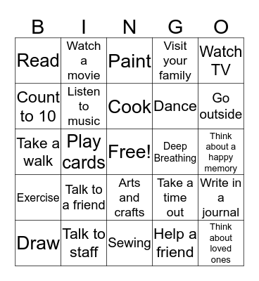 Coping skills Bingo Card