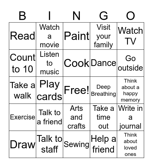 Coping skills Bingo Card