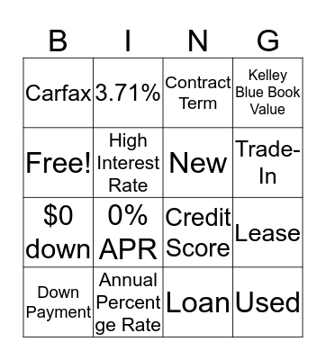 Car Buying Bingo! Bingo Card