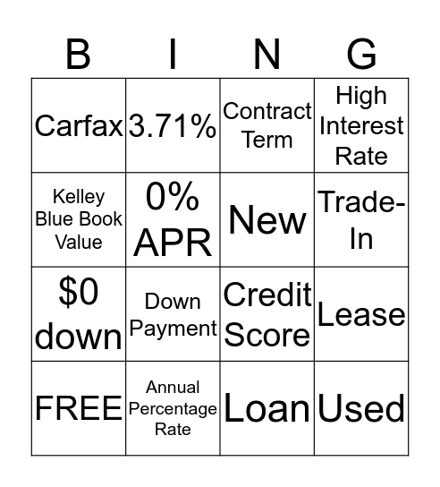 Car Buying Bingo! Bingo Card