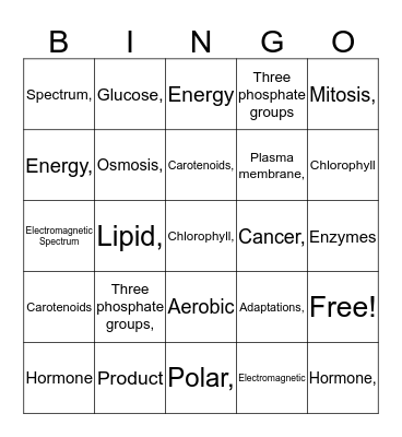 BIO Sem 1 Final Bingo Card