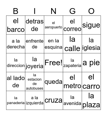 Spanish II Bingo Card