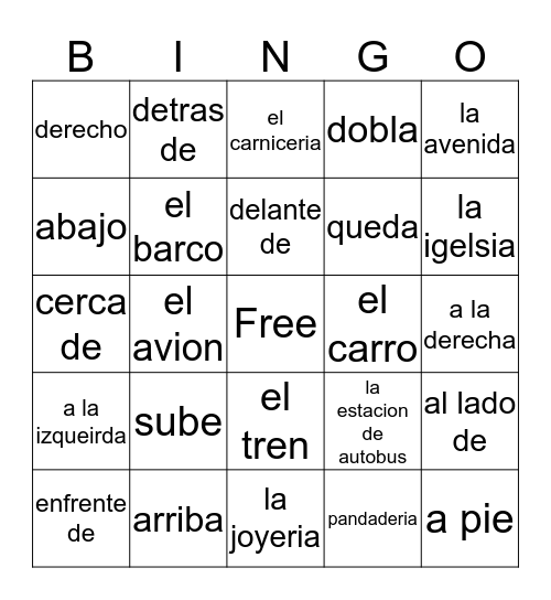 spanish Bingo Card