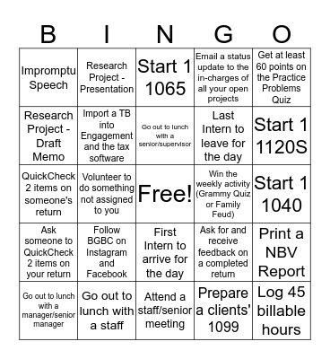 January 21 - February 1 Bingo Card