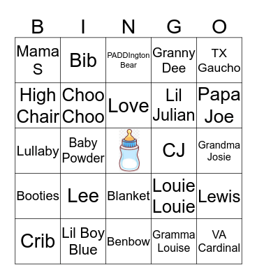 Baby Shower  Bingo Card