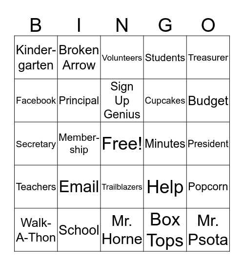 PTA Bingo! Bingo Card
