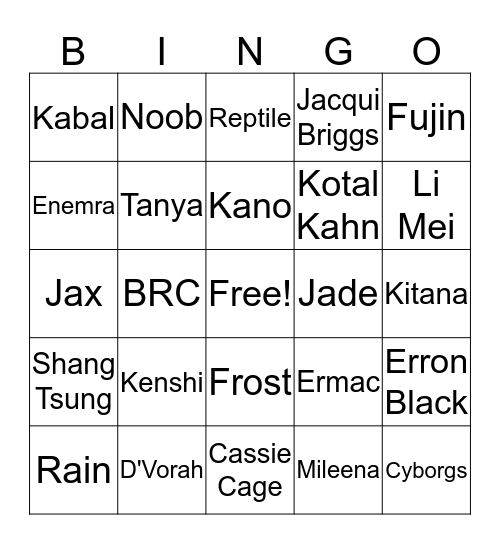 MK 11 bingo Card