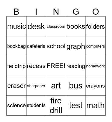 School Bingo Card