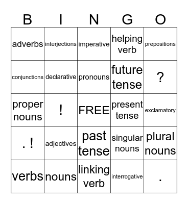 Grammar/Language Bingo Card