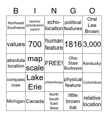 Ohio Studies Weekly - Week 1 Bingo Card