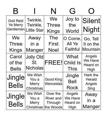 Christmas Songs Bingo Card