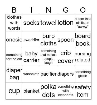 Katie's Baby Shower Bingo Card