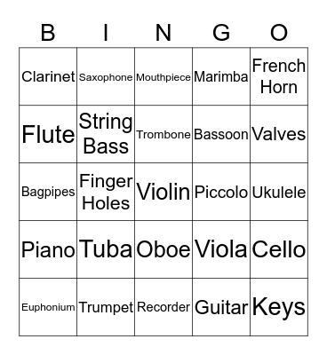 Instrument Bingo Card