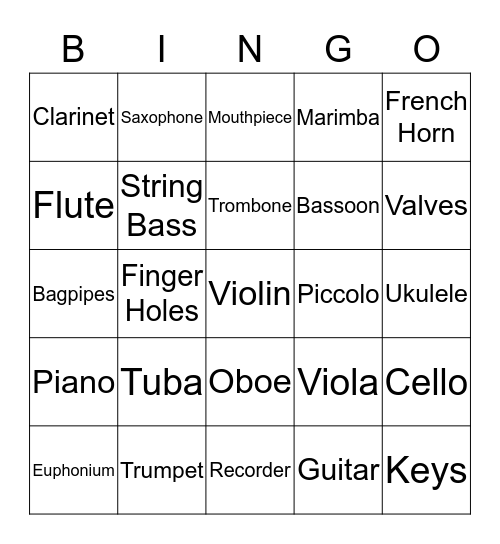 Instrument Bingo Card