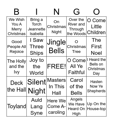 Christmas Song Bingo Card