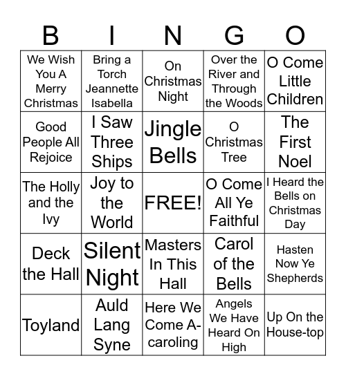 Christmas Song Bingo Card