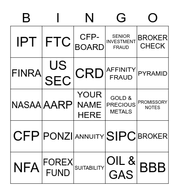 Investment Fraud Bingo Card