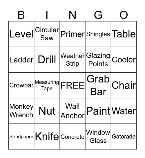 Rebuilding Tools Bingo Card